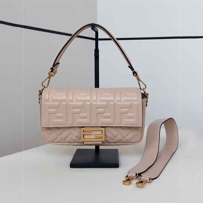fendi baguette embossed ff lambskin shoulder handbag